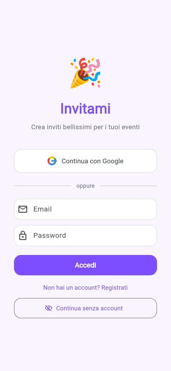 Ingresso dell'app Invitami